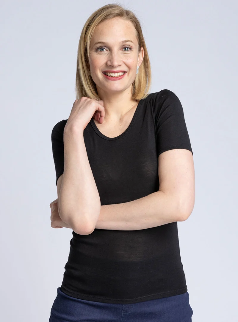 T-shirt femme laine et soie noir