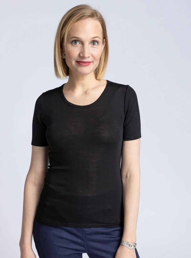 T-shirt femme laine et soie noir