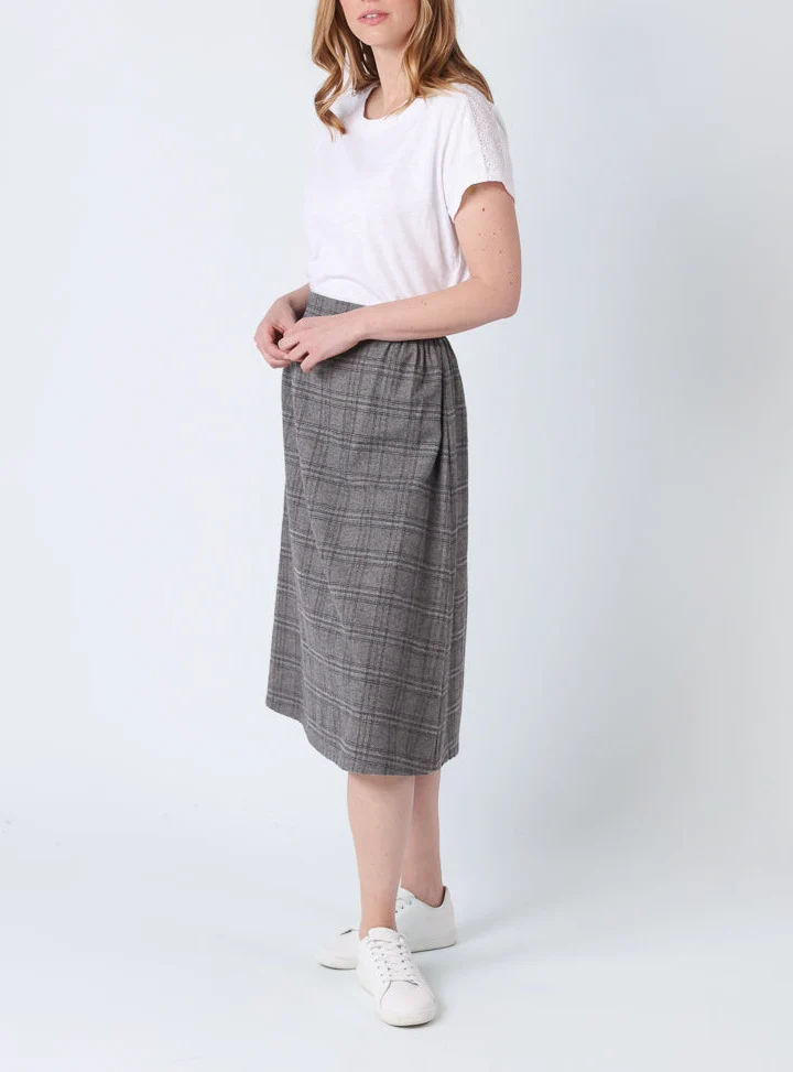 Jupe midi femme à carreaux gris