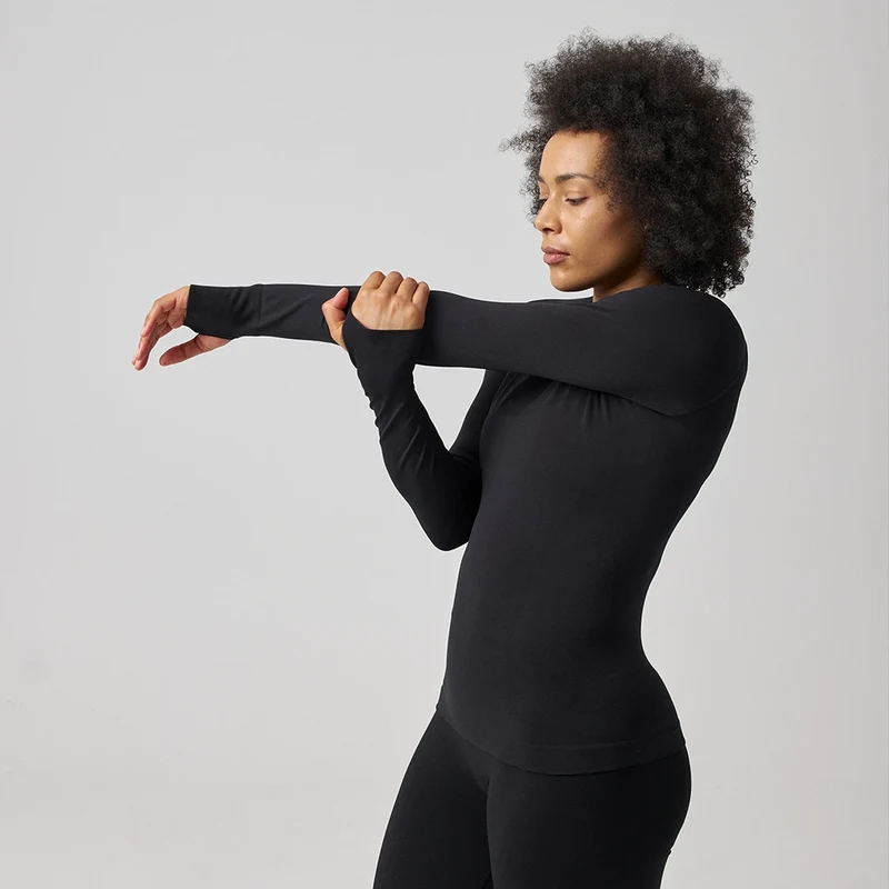 Sportshirt langarm Damen | Schwarz