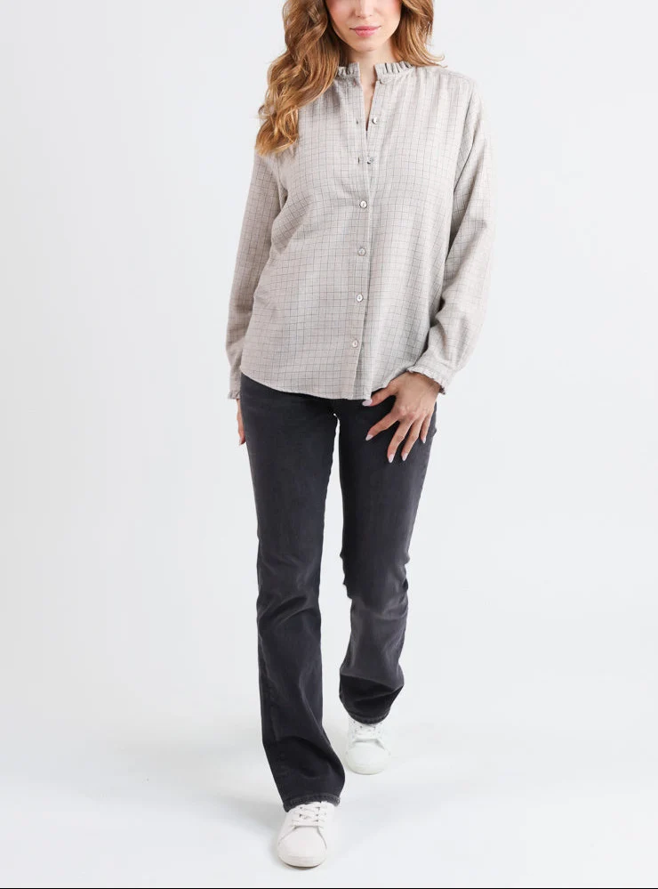 Chemisier femme à carreaux gris en coton