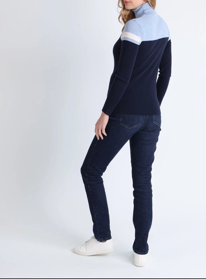 Pull chaussette col roulé en laine bleu