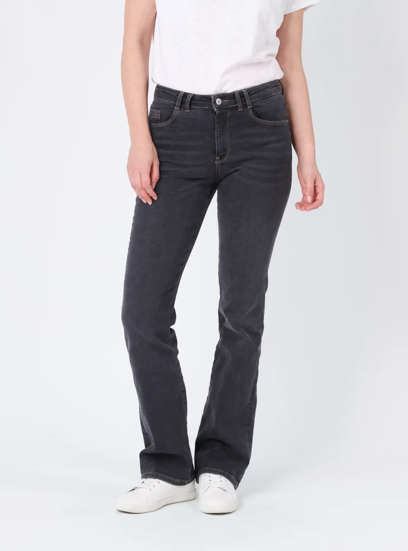 Pantalon bootcut femme gris foncé en coton