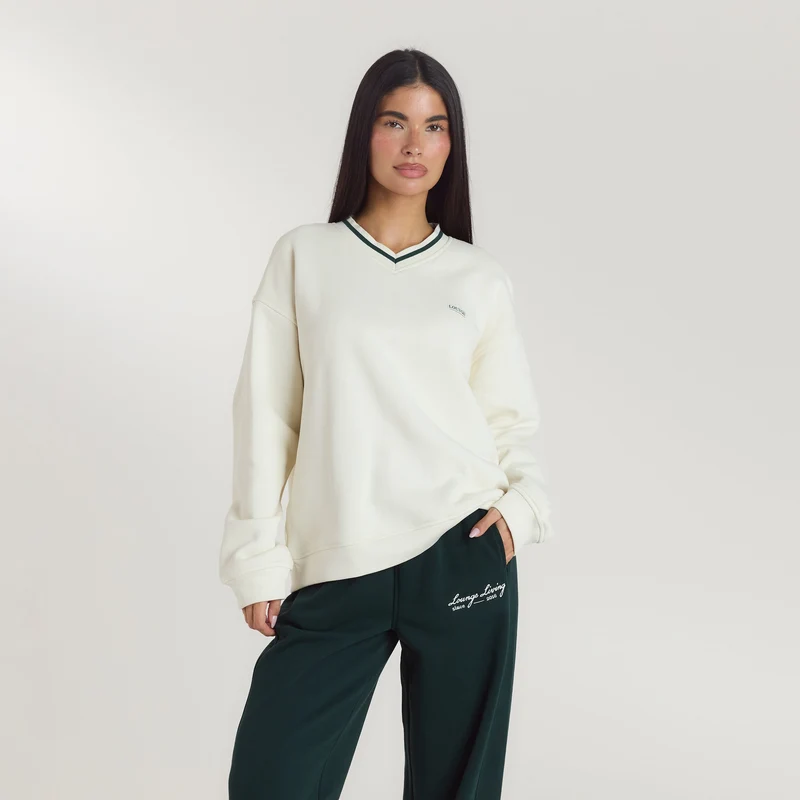 Pull à Col en V Lounge Living - Crème