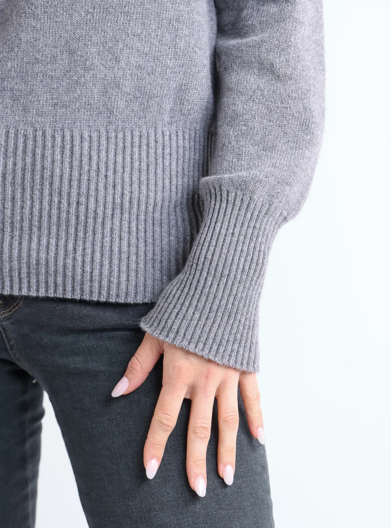 Pull femme col roulé cachemire gris