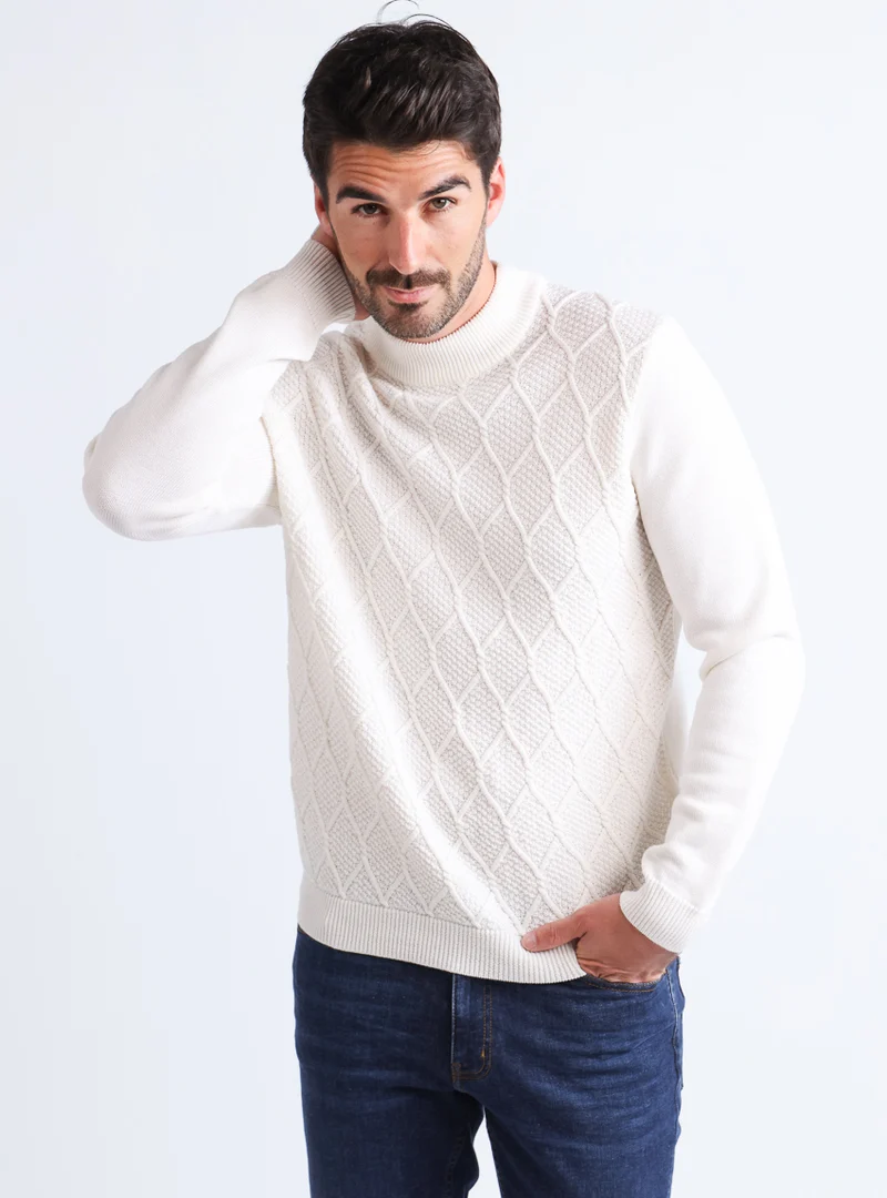 Pull homme en laine mérinos blanc naturel