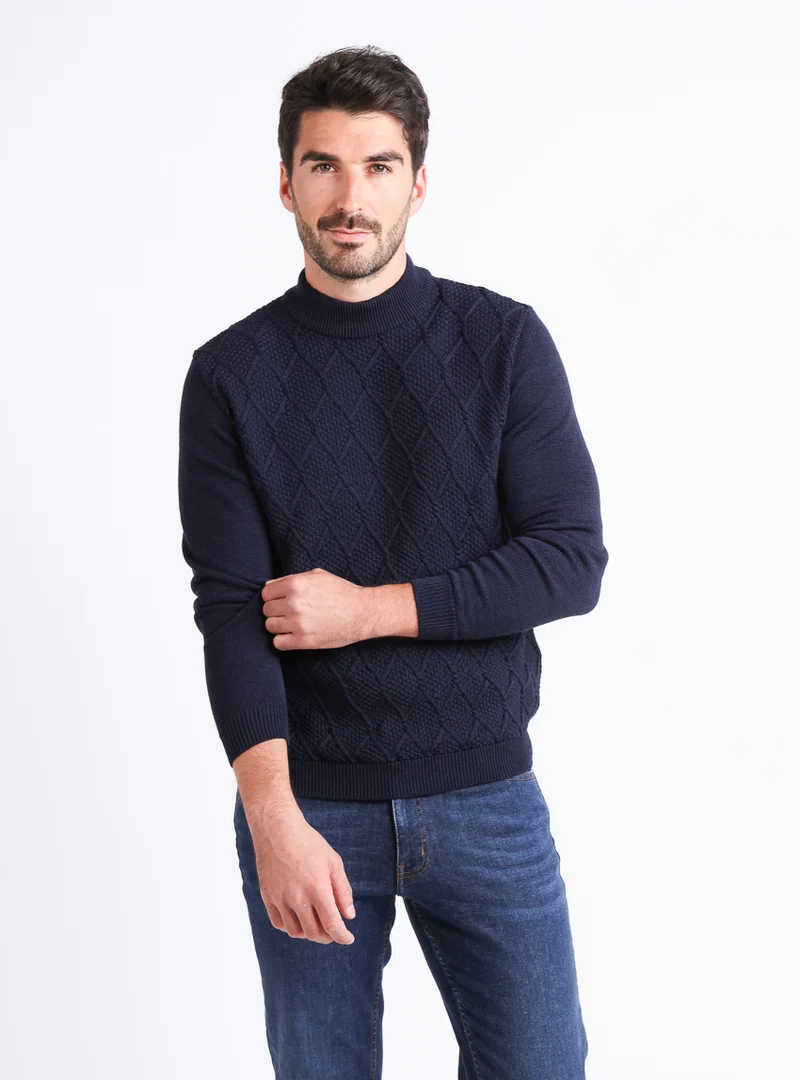 Pull homme torsades en laine mérinos bleu marine