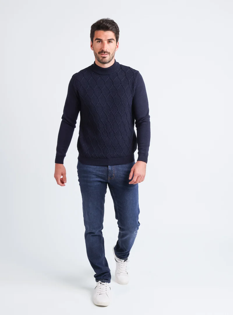 Pull homme torsades en laine mérinos bleu marine
