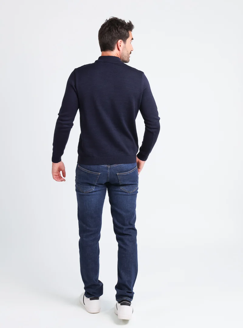 Pull homme torsades en laine mérinos bleu marine