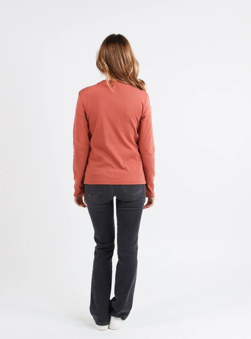 T-shirt femme col montant en coton orange