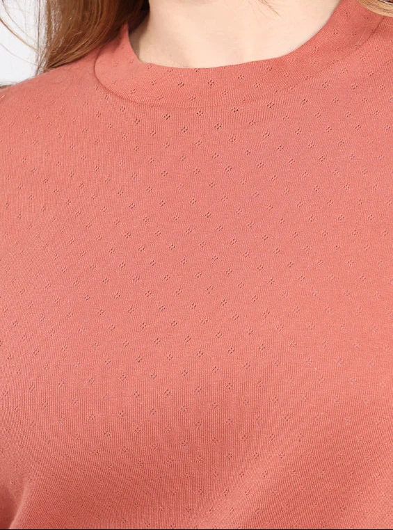 T-shirt femme col montant en coton orange