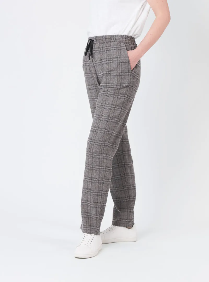Pantalon femme carreaux gris en viscose