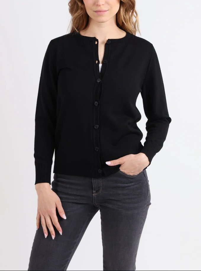 Cardigan femme en laine mérinos noir