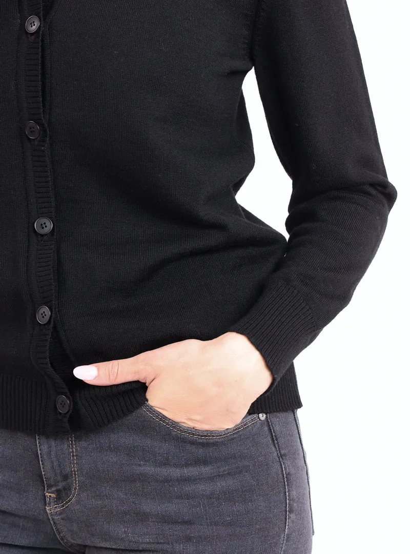 Cardigan femme en laine mérinos noir