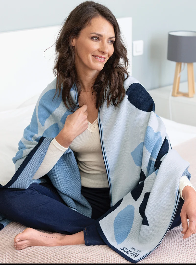Grand plaid en laine mérinos bleu