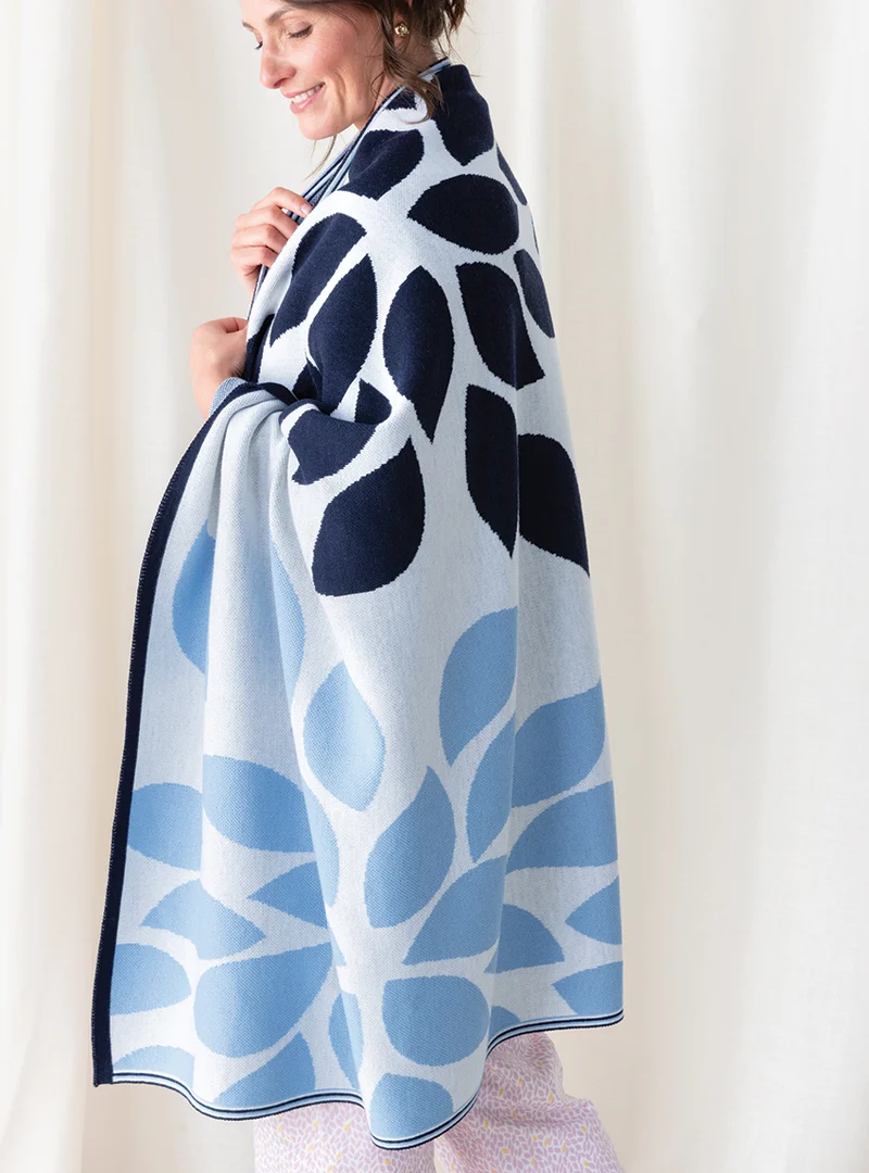 Grand plaid en laine mérinos bleu