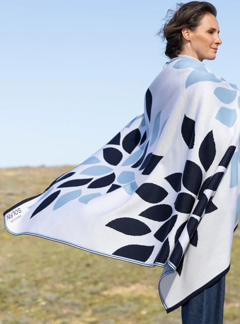 Grand plaid en laine mérinos bleu