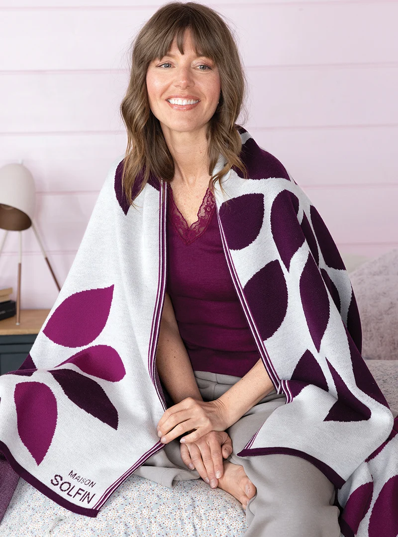 Grand plaid en laine mérinos rose