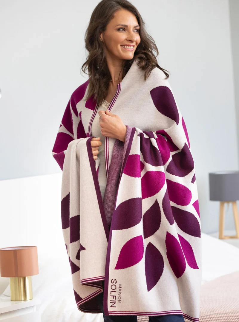 Grand plaid en laine mérinos rose