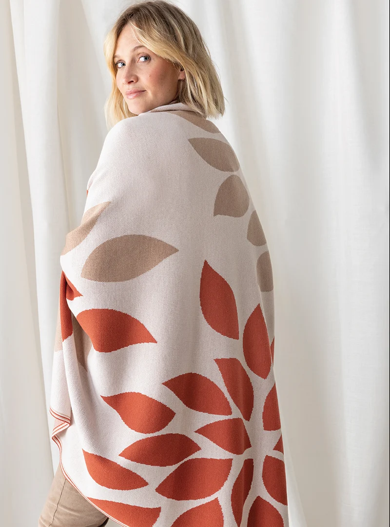 Grand plaid en laine mérinos beige/ocre