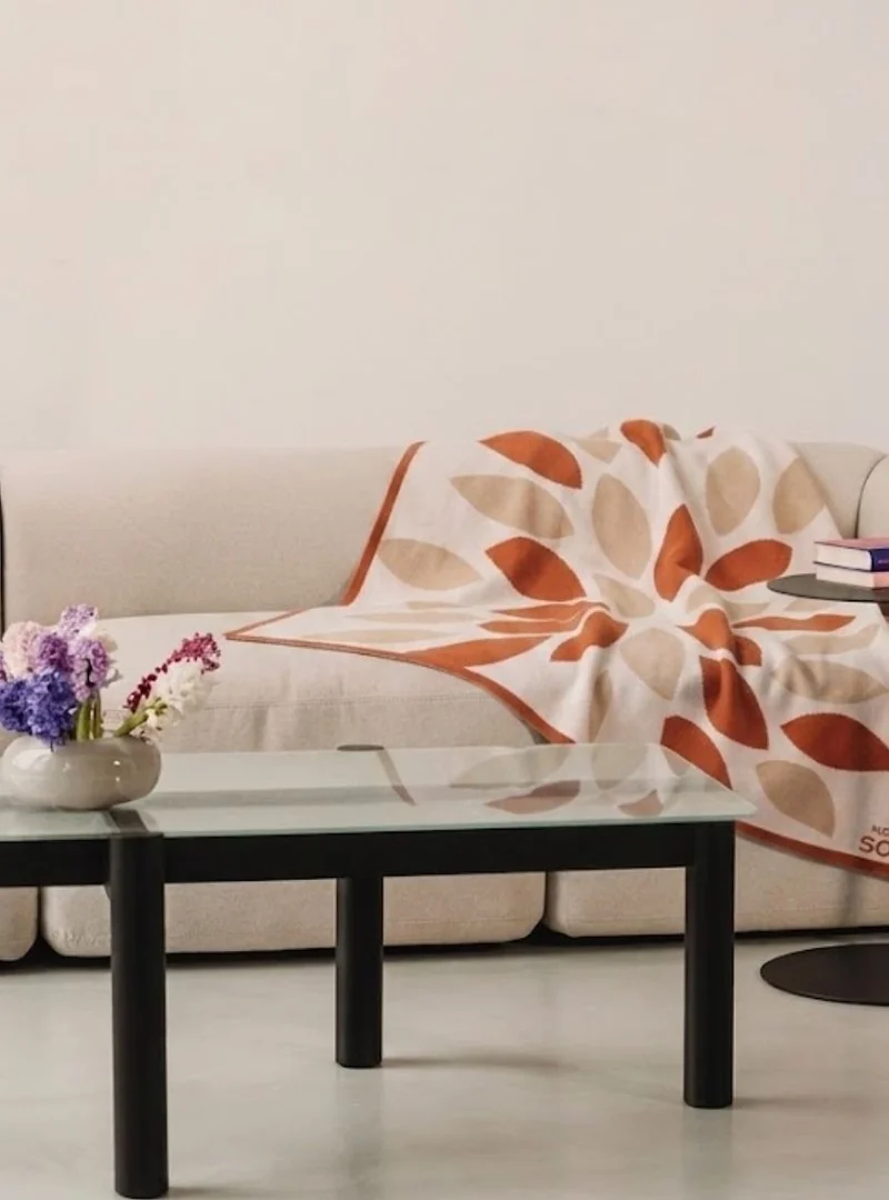 Grand plaid en laine mérinos beige/ocre