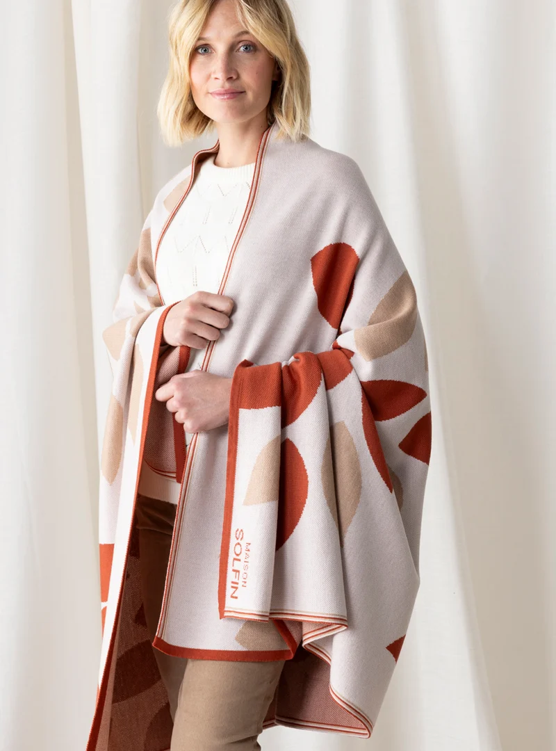 Grand plaid en laine mérinos beige/ocre