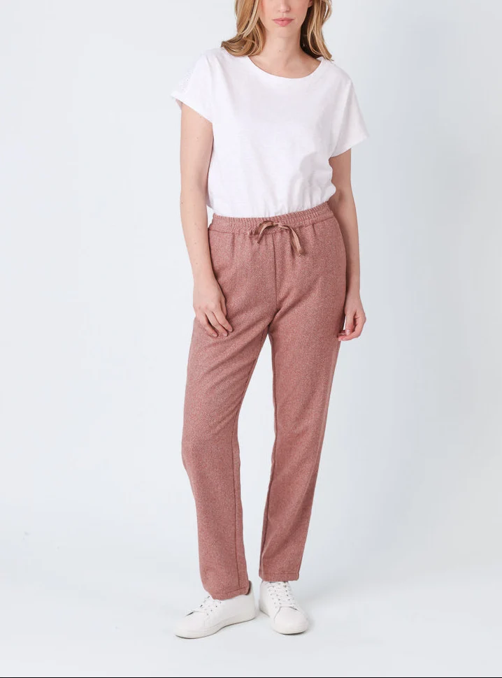 Pantalon femme chevrons marron cuivré