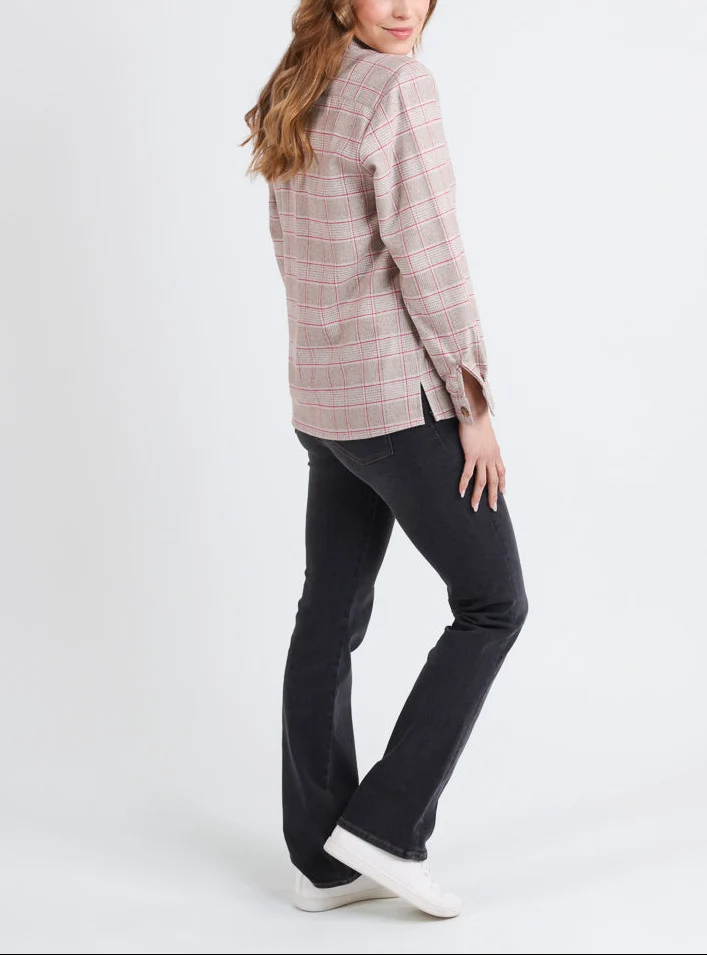 Surchemise femme en laine à carreaux rose