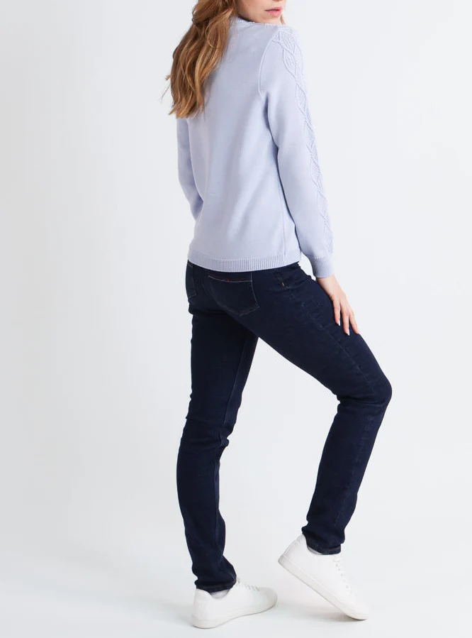Pull femme laine mérinos torsades bleu