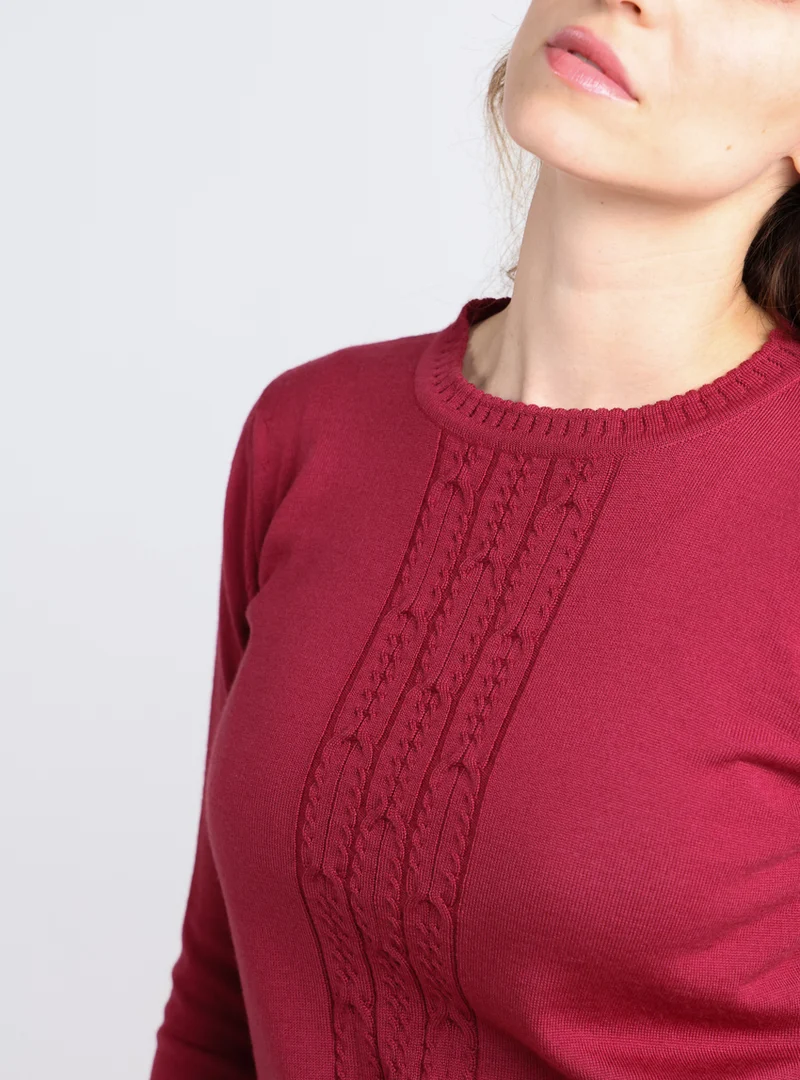 Pull femme torsadé en laine rose pourpre