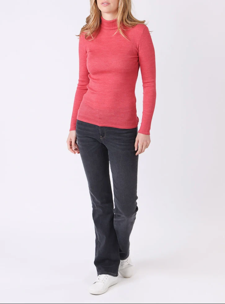 Pull chaussette col roulé laine et soie rouge