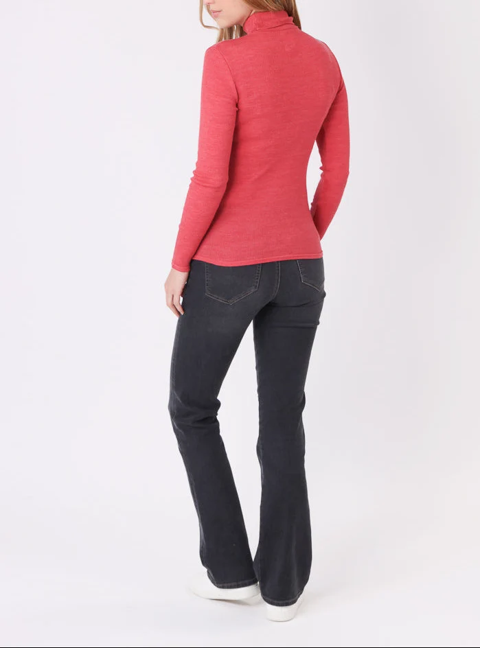 Pull chaussette col roulé laine et soie rouge