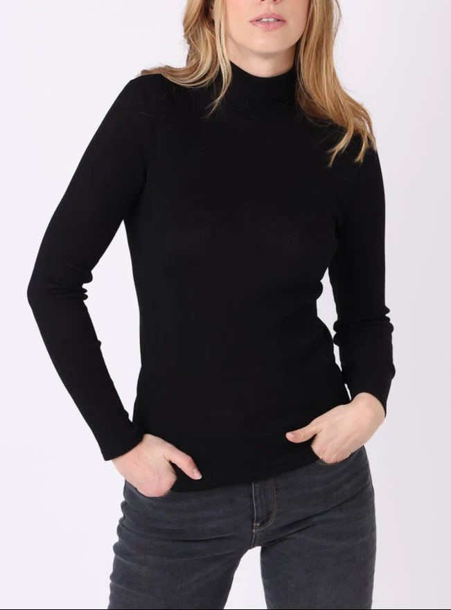 Pull chaussette col roulé laine et soie noir