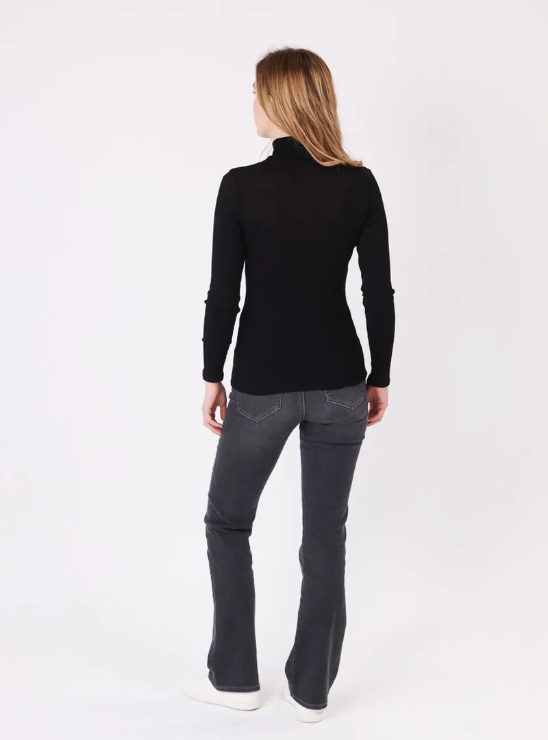 Pull chaussette col roulé laine et soie noir