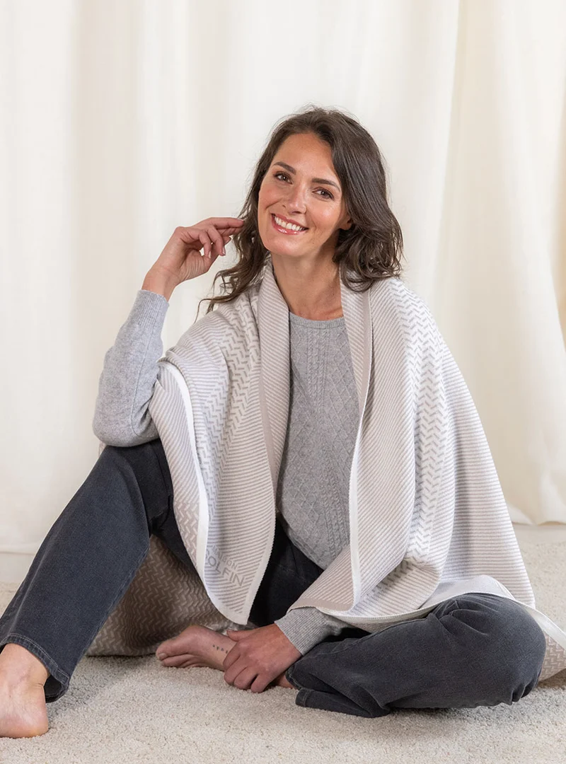 Plaid jacquard en laine mérinos beige