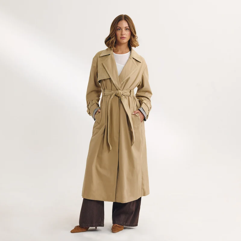 Trench avec Finitions en Daim - Sable