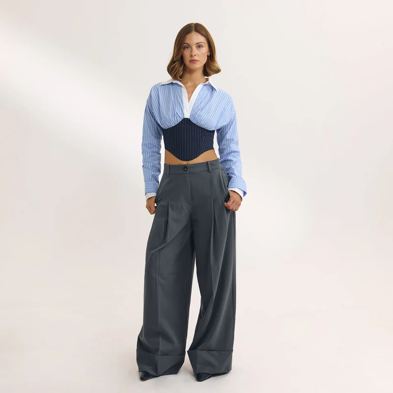 Chemise Bustier à Manches Longues - Bleu