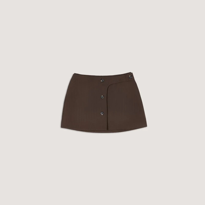 Mini-jupe Boutonnée - Marron Foncé