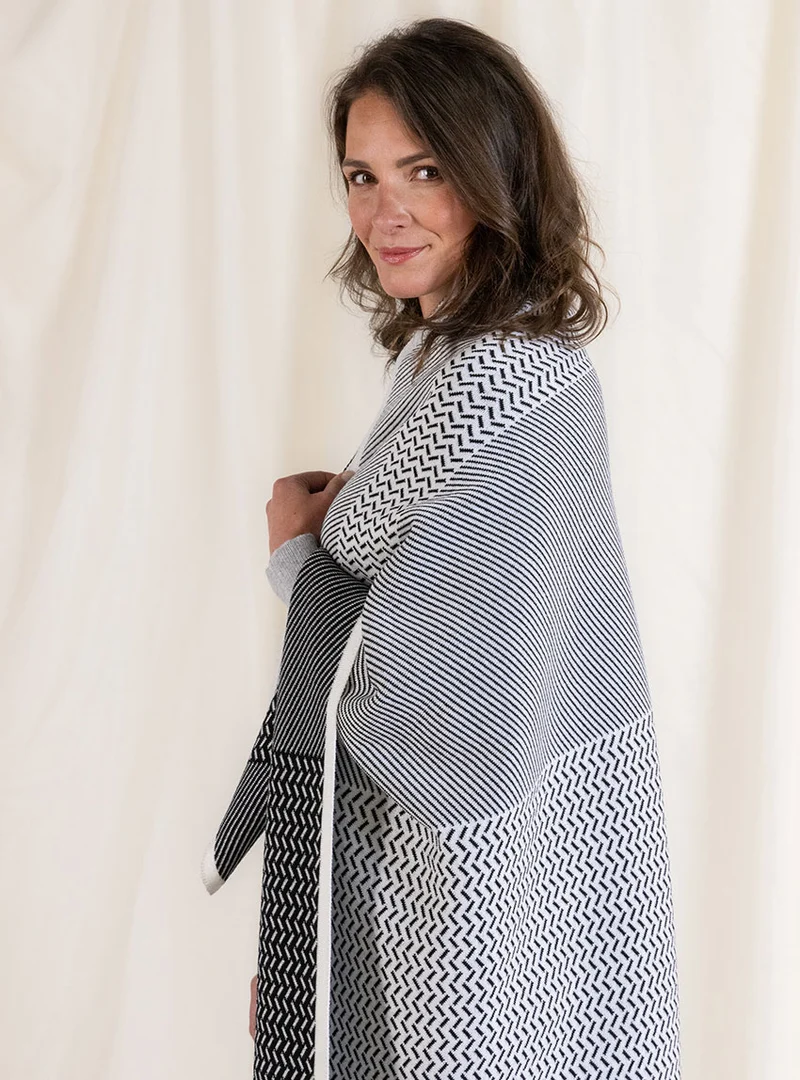 Plaid jacquard en laine mérinos noir