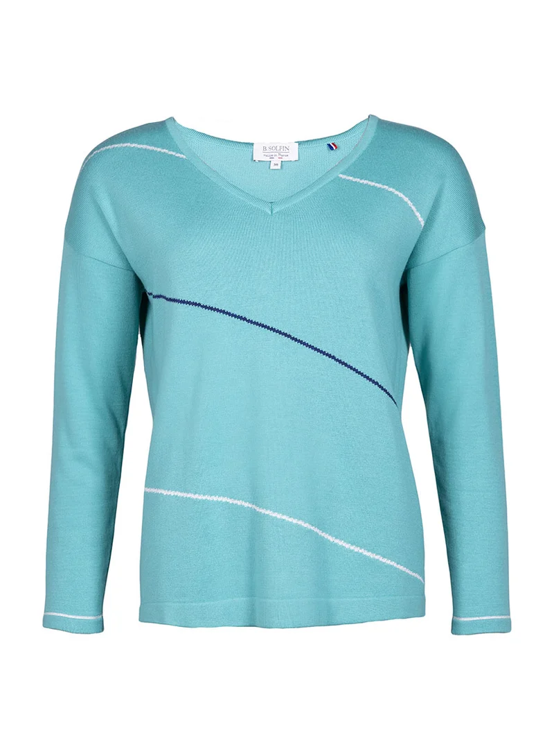 Pull femme col V en coton vert