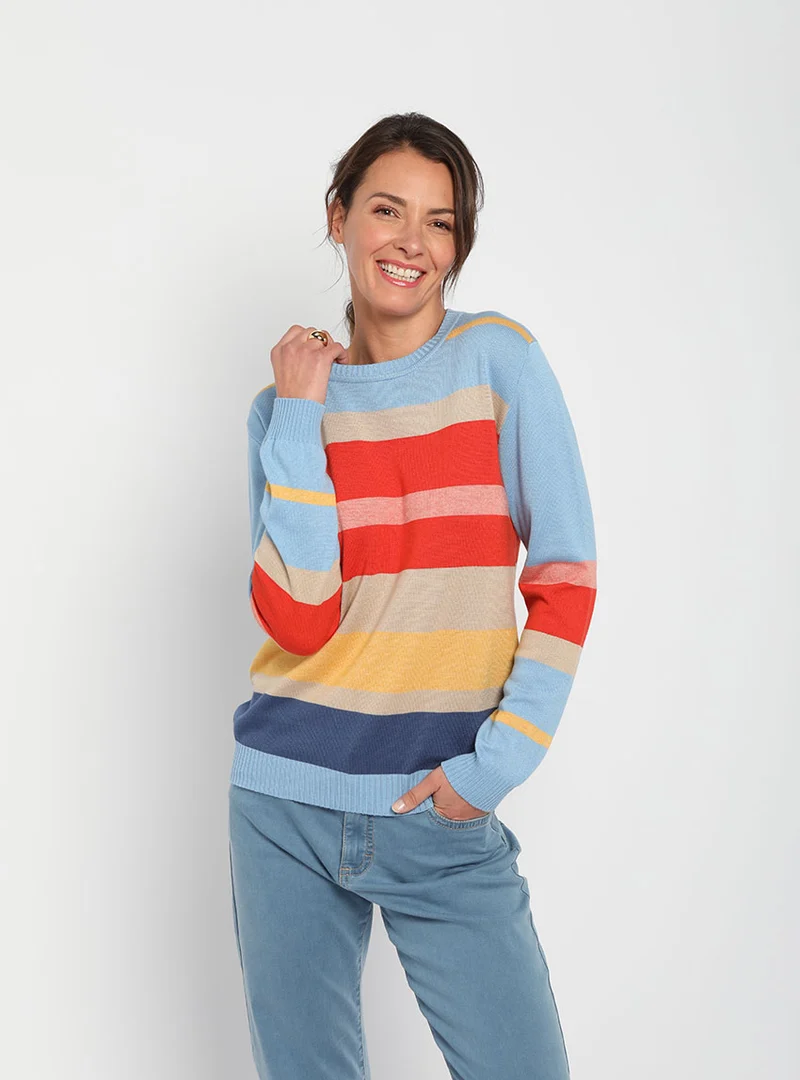 Pull femme léger rayé bleu