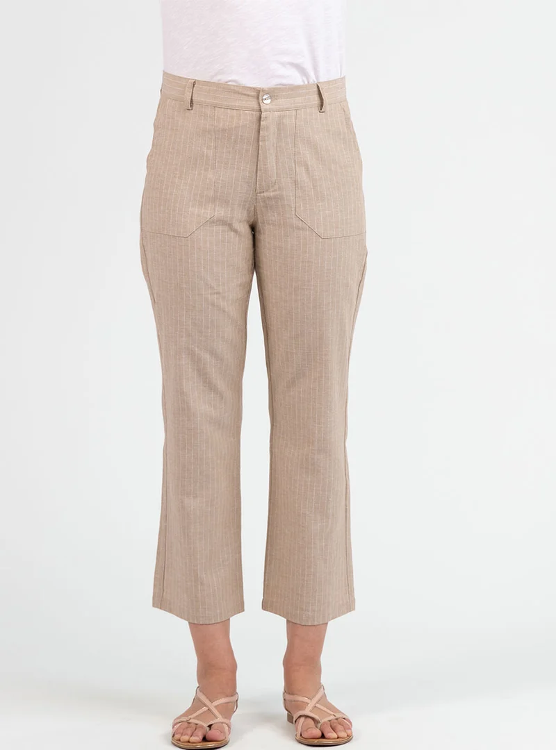 Pantalon rayé beige 7/8ème femme