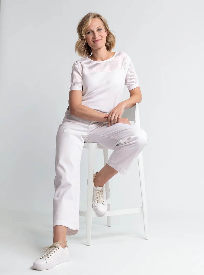 Pull femme ajouré coton blanc