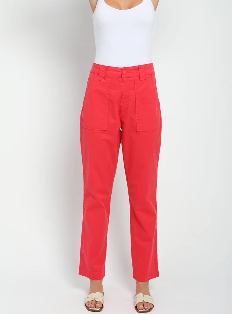 Pantalon femme taille haute rouge