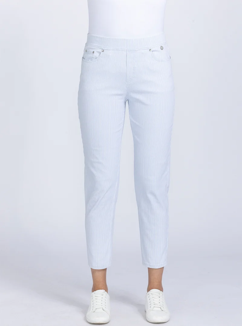 Pantalon femme 7/8° rayé bleu