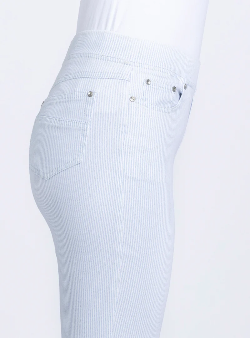Pantalon femme 7/8° rayé bleu