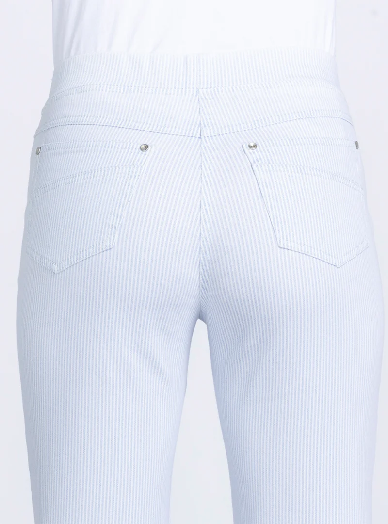 Pantalon femme 7/8° rayé bleu