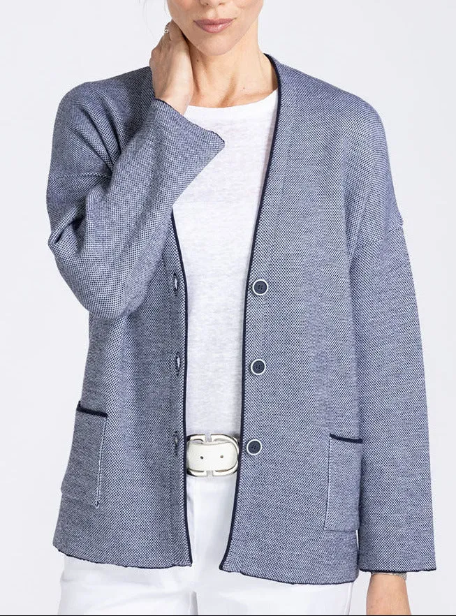Veste femme en laine mérinos bleu marine