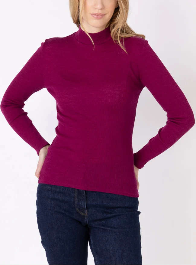 Pull chaussette femme col montant violet