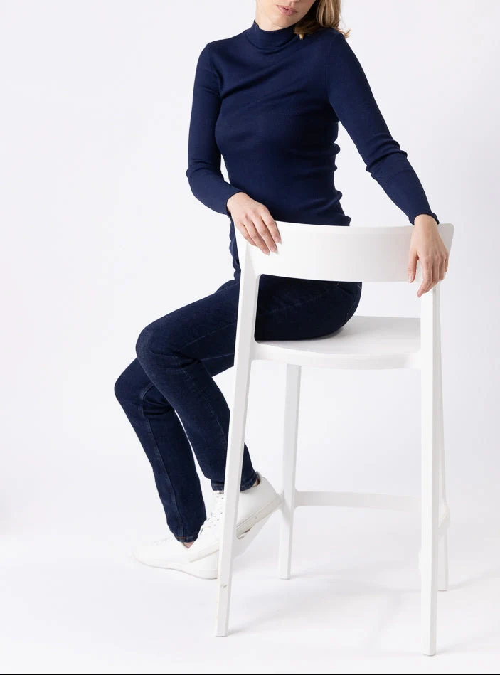 Pull chaussette femme col montant bleu marine